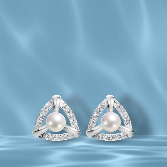 Trinity Pearl & 92.5 Silver Stud Earrings