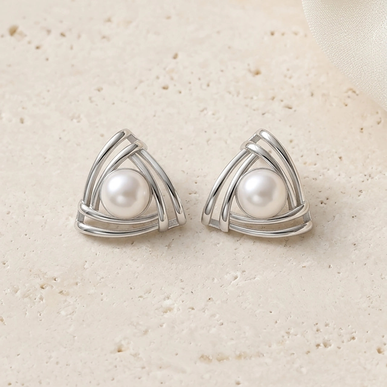 Prism pearl studs fashionable silver jewelry design