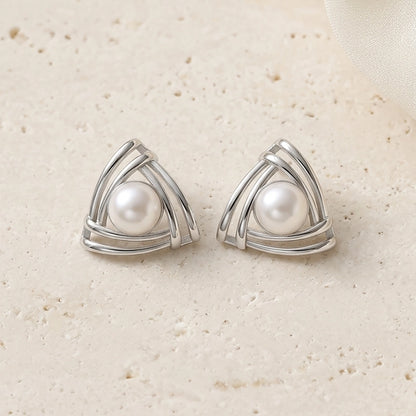 Prism pearl studs fashionable silver jewelry design