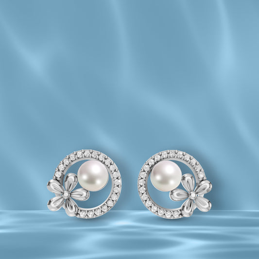 Floral Halo Pearl & 92.5 Silver Stud Earrings