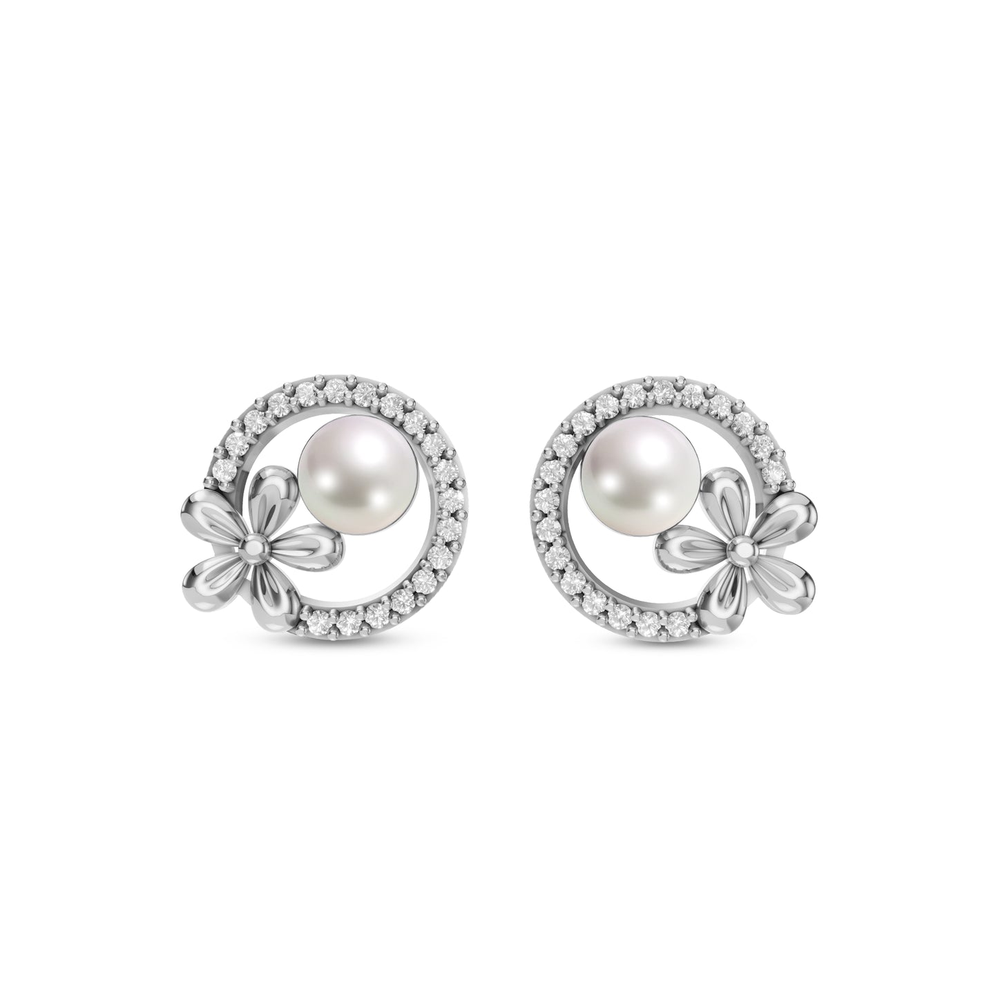 Floral Halo Pearl & 92.5 Silver Stud Earrings