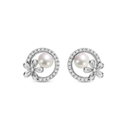 Floral Halo Pearl & 92.5 Silver Stud Earrings