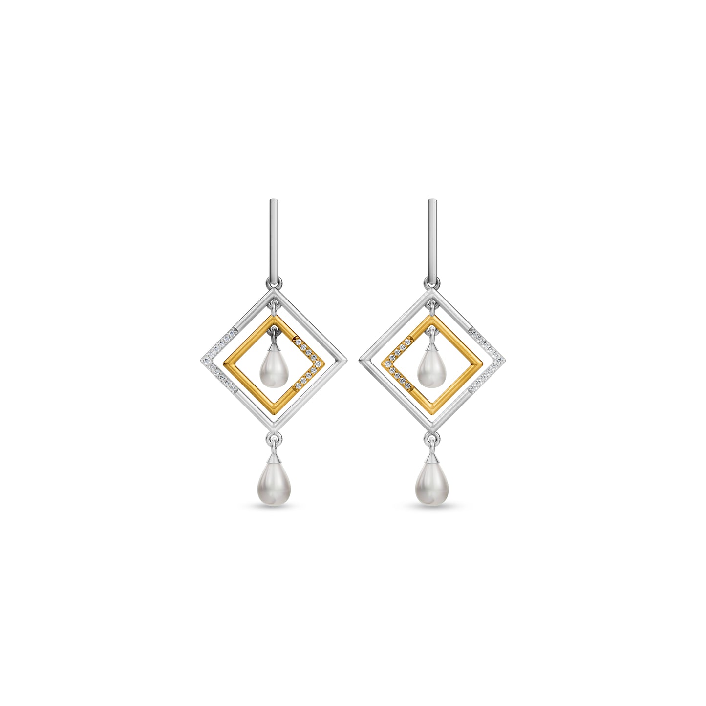 Noa 92.5 Silver & Freshwater Pearl Dual-Tone Earrings