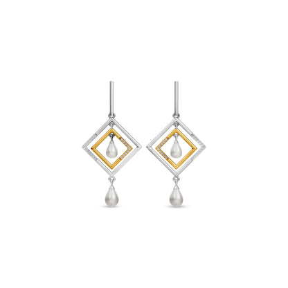 Noa 92.5 Silver & Freshwater Pearl Dual-Tone Earrings