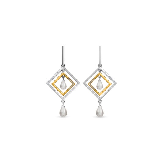 Noa 92.5 Silver & Freshwater Pearl Dual-Tone Earrings