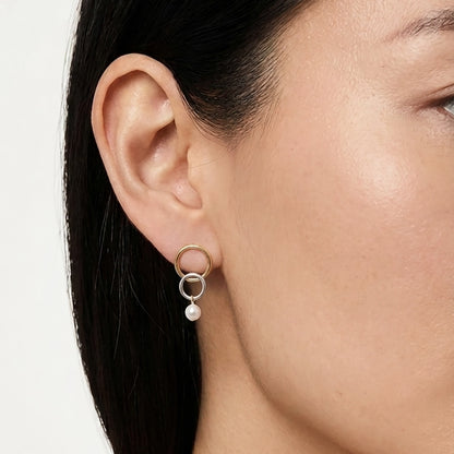 Rina 92.5 Silver & Freshwater Pearl Dual-Tone Earrings