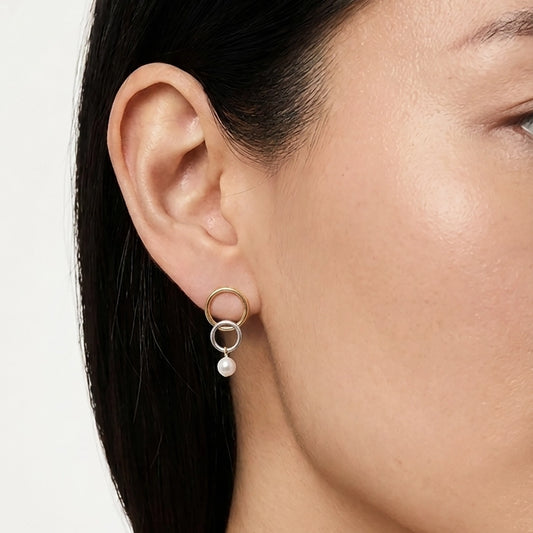 Rina 92.5 Silver & Freshwater Pearl Dual-Tone Earrings