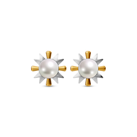 Amel 92.5 Silver & Freshwater Pearl Dual-Tone Stud Earrings