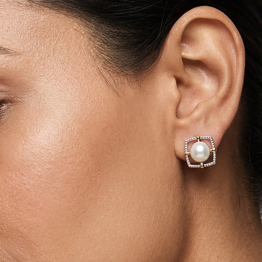minimal silver pearl earrings for office wear and Daly Wear