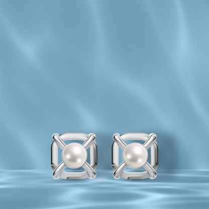 Quadra Pearl & 92.5 Silver Studs Earrings