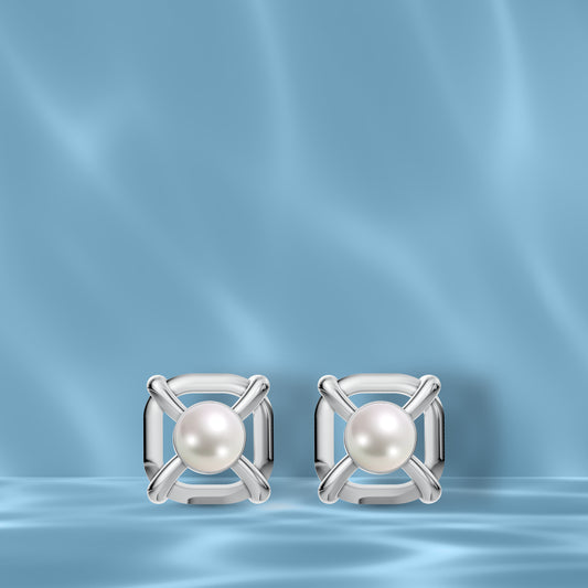 Quadra Pearl & 92.5 Silver Studs Earrings