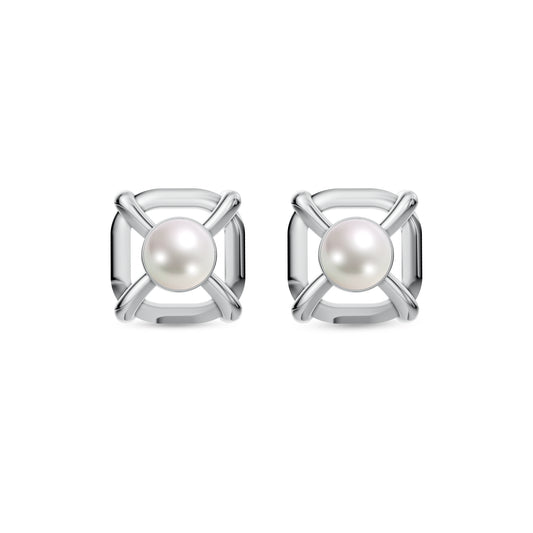 Quadra Pearl & 92.5 Silver Studs Earrings