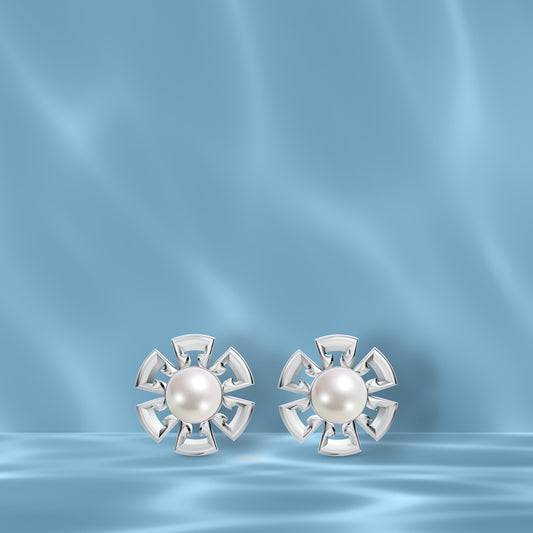 Classic Floral Pearls & 92.5 Silver Earrings