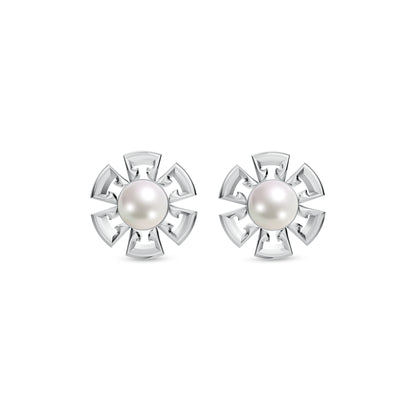 Classic Floral Pearls & 92.5 Silver Earrings