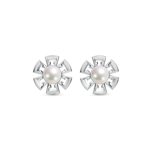 Classic Floral Pearls & 92.5 Silver Earrings
