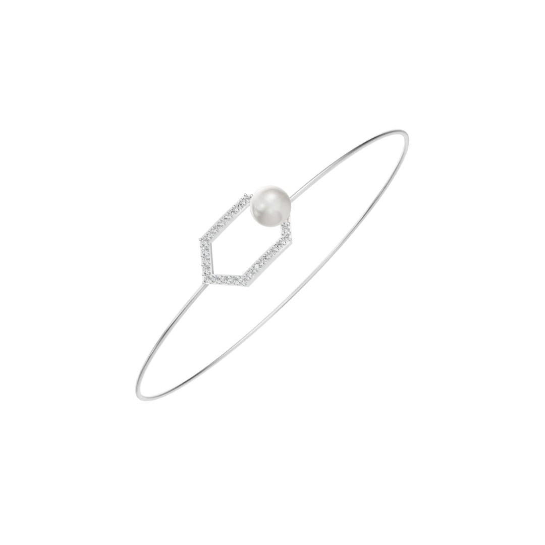 Hexa Lock Pearl & 92.5 Silver Kada/Bracelet