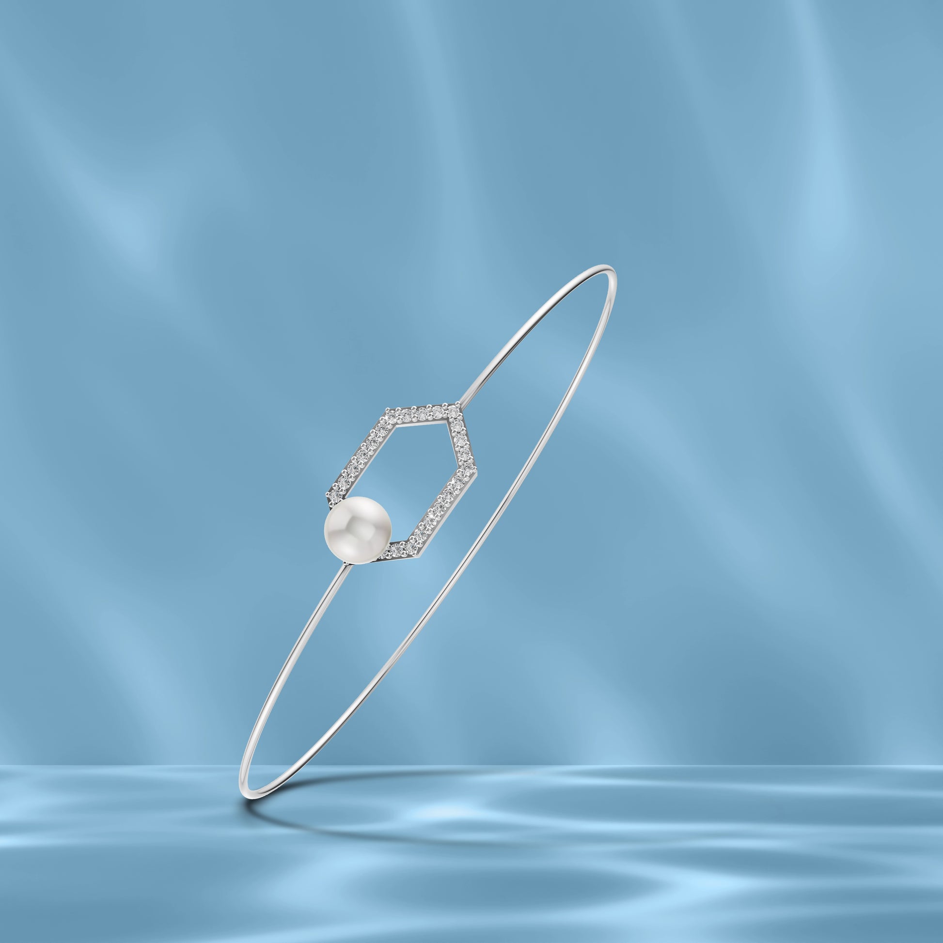 Hexa Lock pearl 92.5 silver kada bracelet