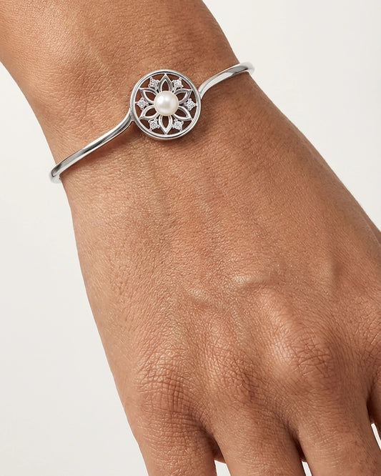 Bloom pearl silver kada bracelet elegant detailing