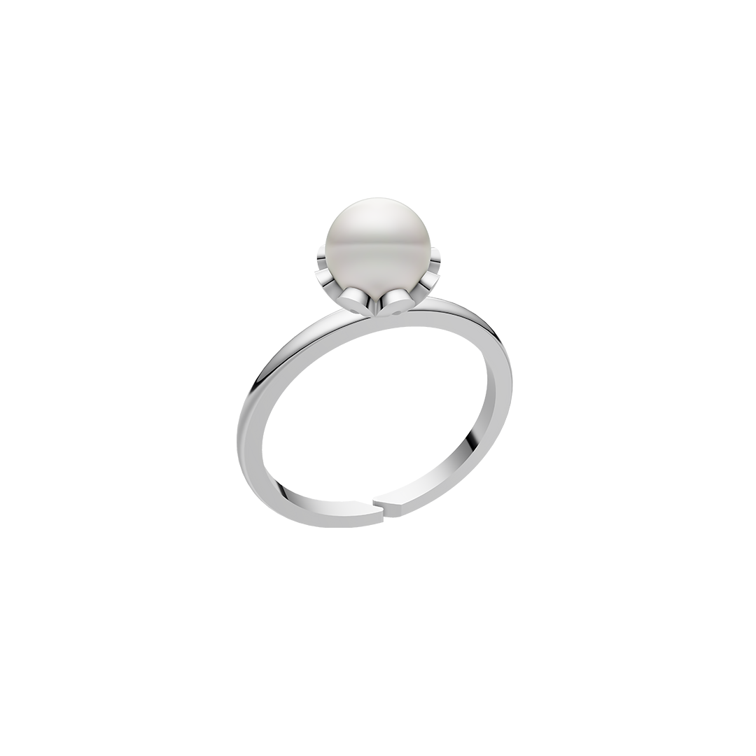 Sepala Solitaire Pearl & 92.5 Silver Finger Ring