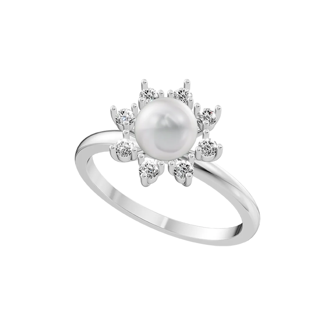 Solari Pearl Solitaire & 92.5 Silver Finger Ring