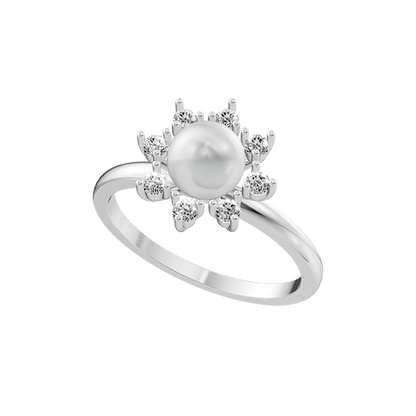 Solari Pearl Solitaire & 92.5 Silver Finger Ring