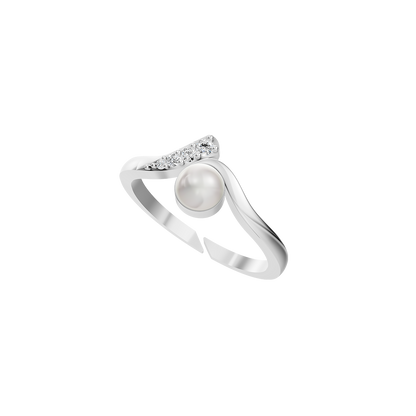 Elegant V Pearl & Silver Finger Ring