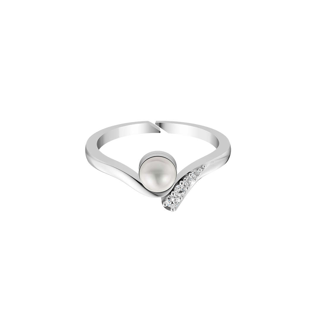 Elegant V Pearl & Silver Finger Ring