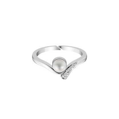 Elegant V Pearl & Silver Finger Ring