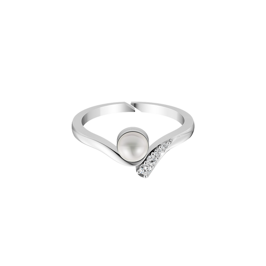 Elegant V Pearl & Silver Finger Ring