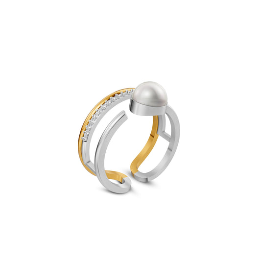 Tesa 92.5 Silver Gold Plated Ring Sophisticated Pearl Ring Design Perfect For Casual And Festive Wear