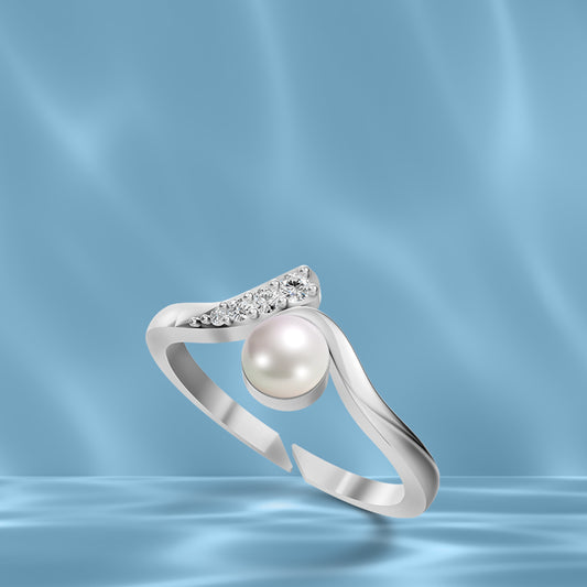 Elegant V Pearl & Silver Finger Ring