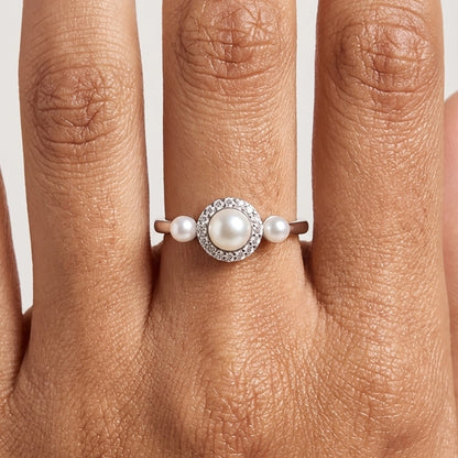 Aura freshwater pearl ring premium silver finish