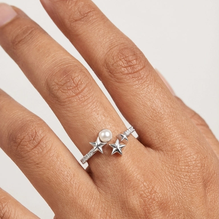 minimal and elegant pearl silver women's ring by Sohvii