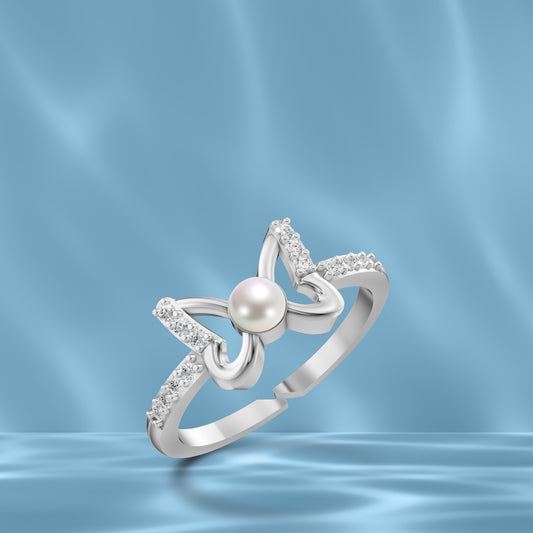 Flutter Pearl &  92.5 Silver Finger Ring