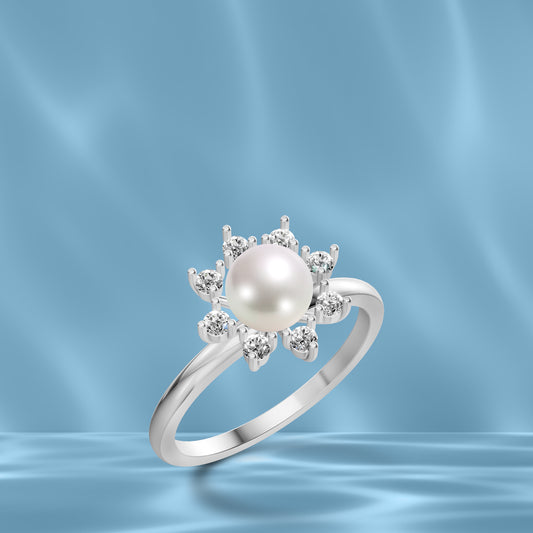 Solari Pearl Solitaire & 92.5 Silver Finger Ring