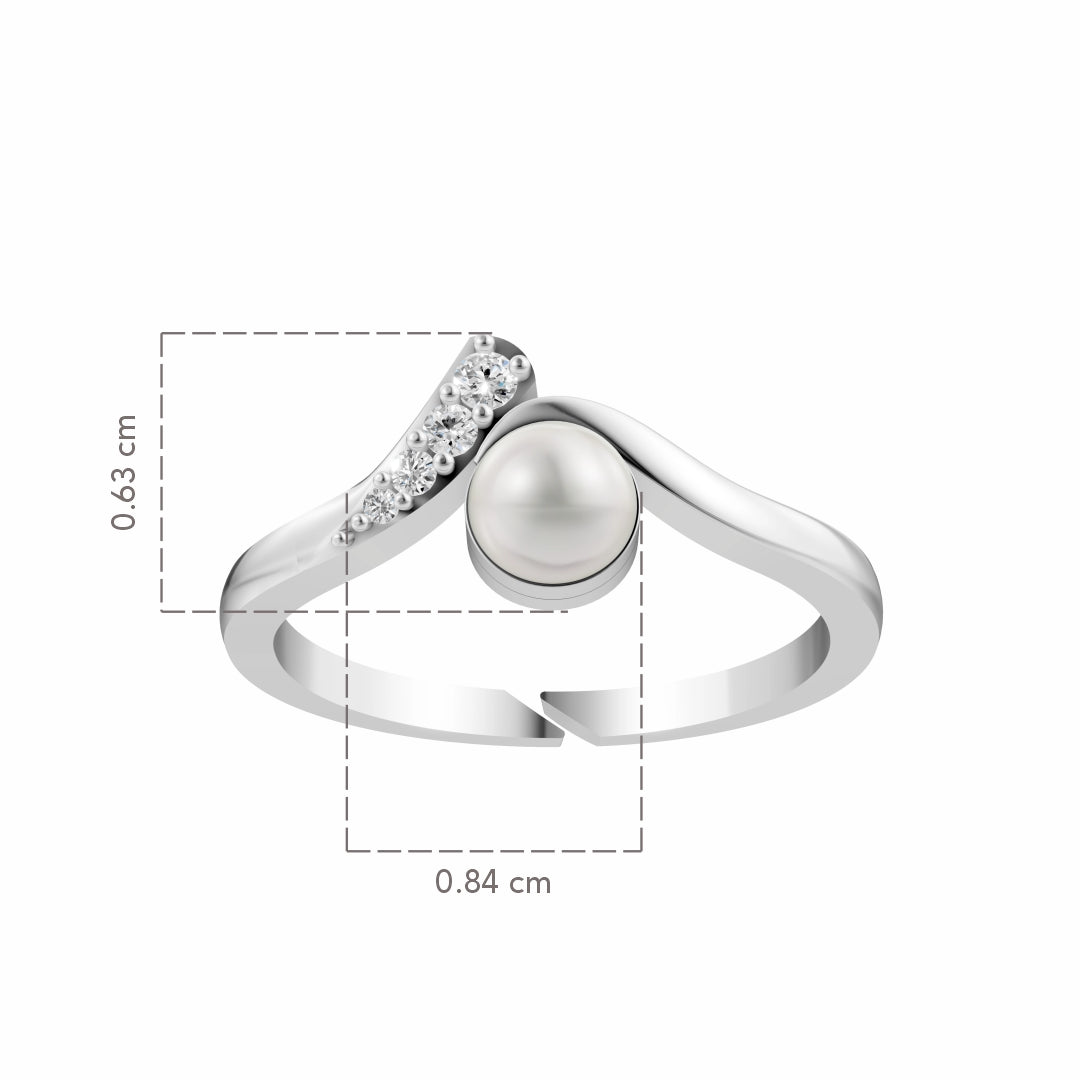 Elegant V Pearl & Silver Finger Ring