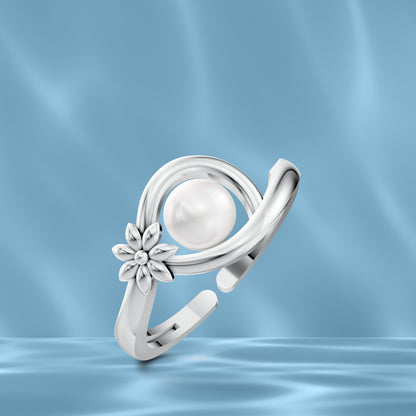 Wildflower Pearl & 92.5 Silver Finger Ring