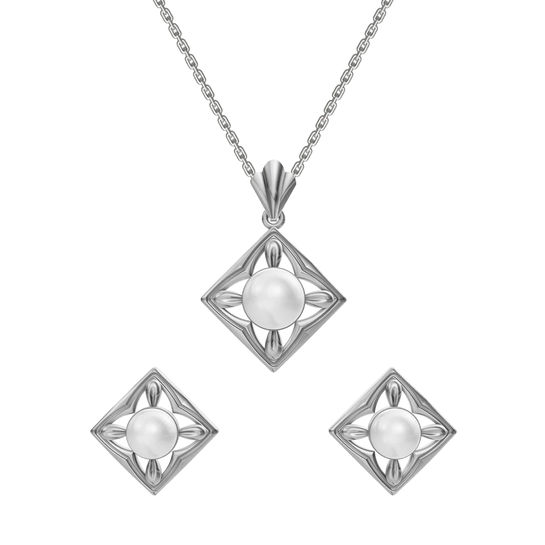 Squaera Freshwater Pearl & 92.5 Silver Pendant Set