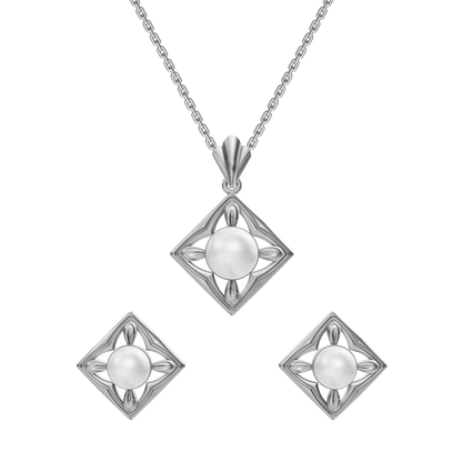 Squaera Freshwater Pearl & 92.5 Silver Pendant Set