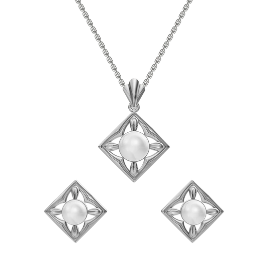 Squaera Freshwater Pearl & 92.5 Silver Pendant Set