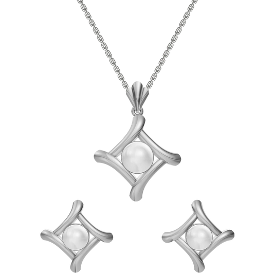 Sira Freshwater Pearl & 92.5 Silver Pendant Set