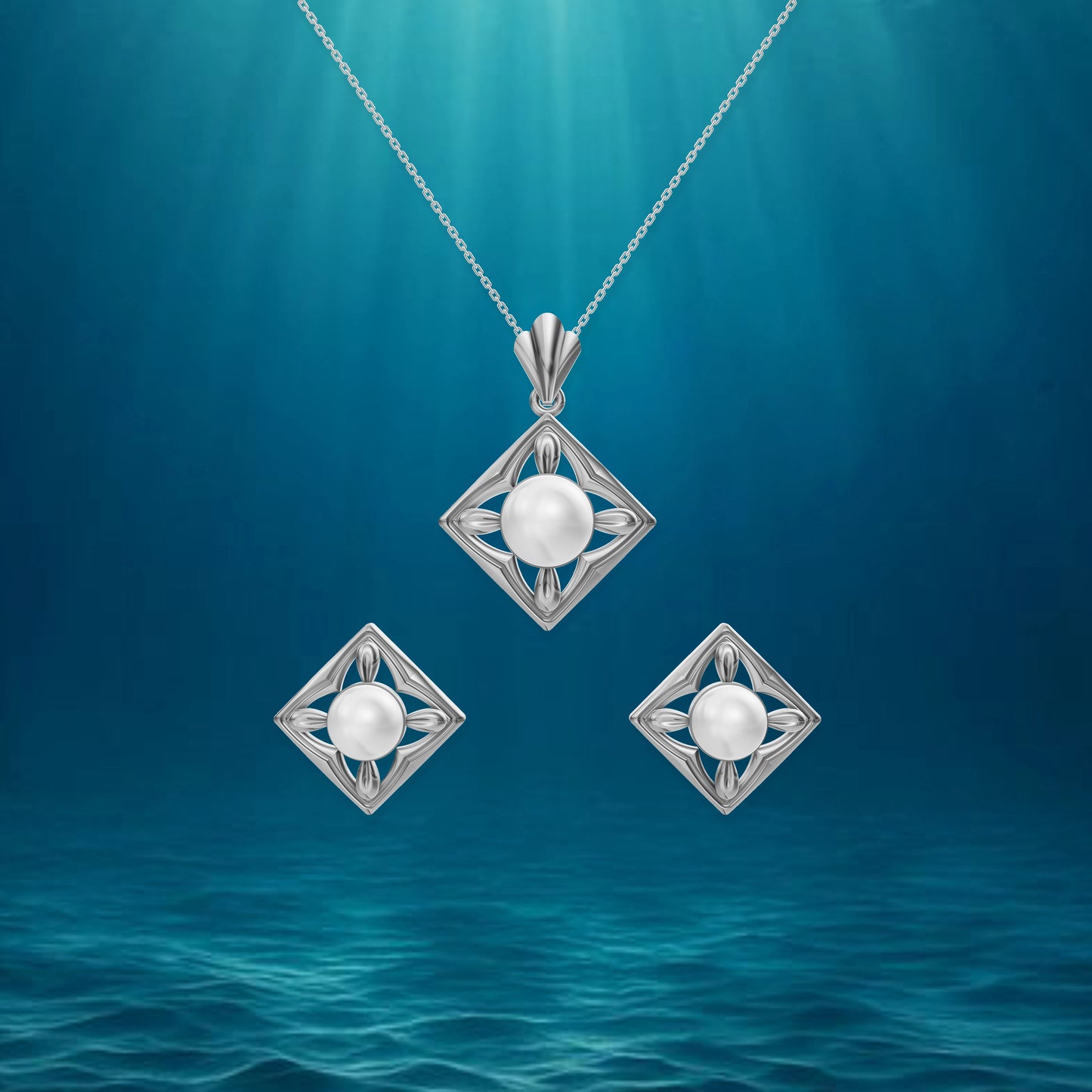 Squaera pearl pendant set stylish silver jewelry