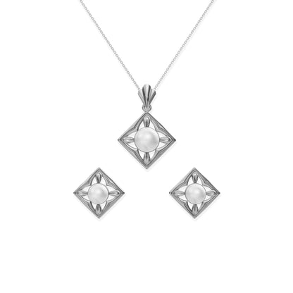 Squaera freshwater pearl 92.5 silver pendant set