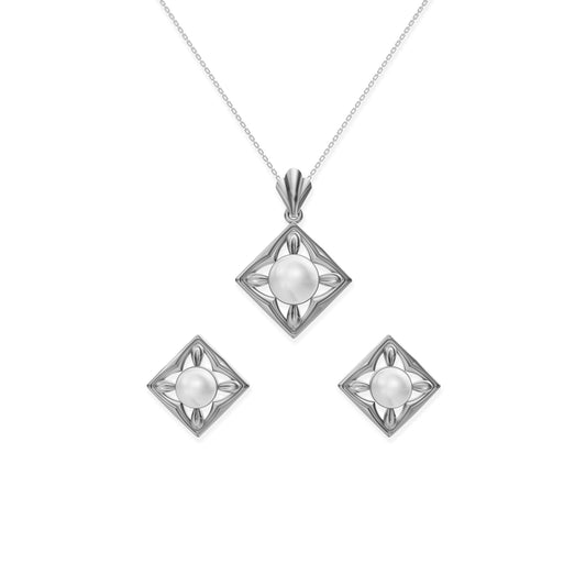 Squaera freshwater pearl 92.5 silver pendant set