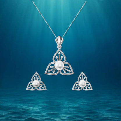 Tria Freshwater Pearl & 92.5 Silver Pendant Set