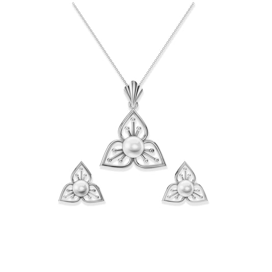 Tria Freshwater Pearl & 92.5 Silver Pendant Set