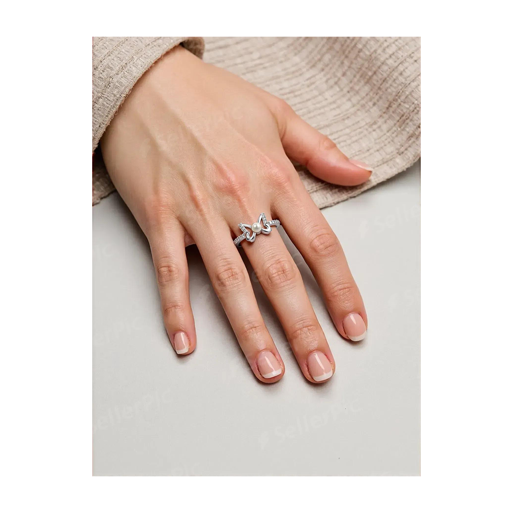 Flutter Pearl &  92.5 Silver Finger Ring