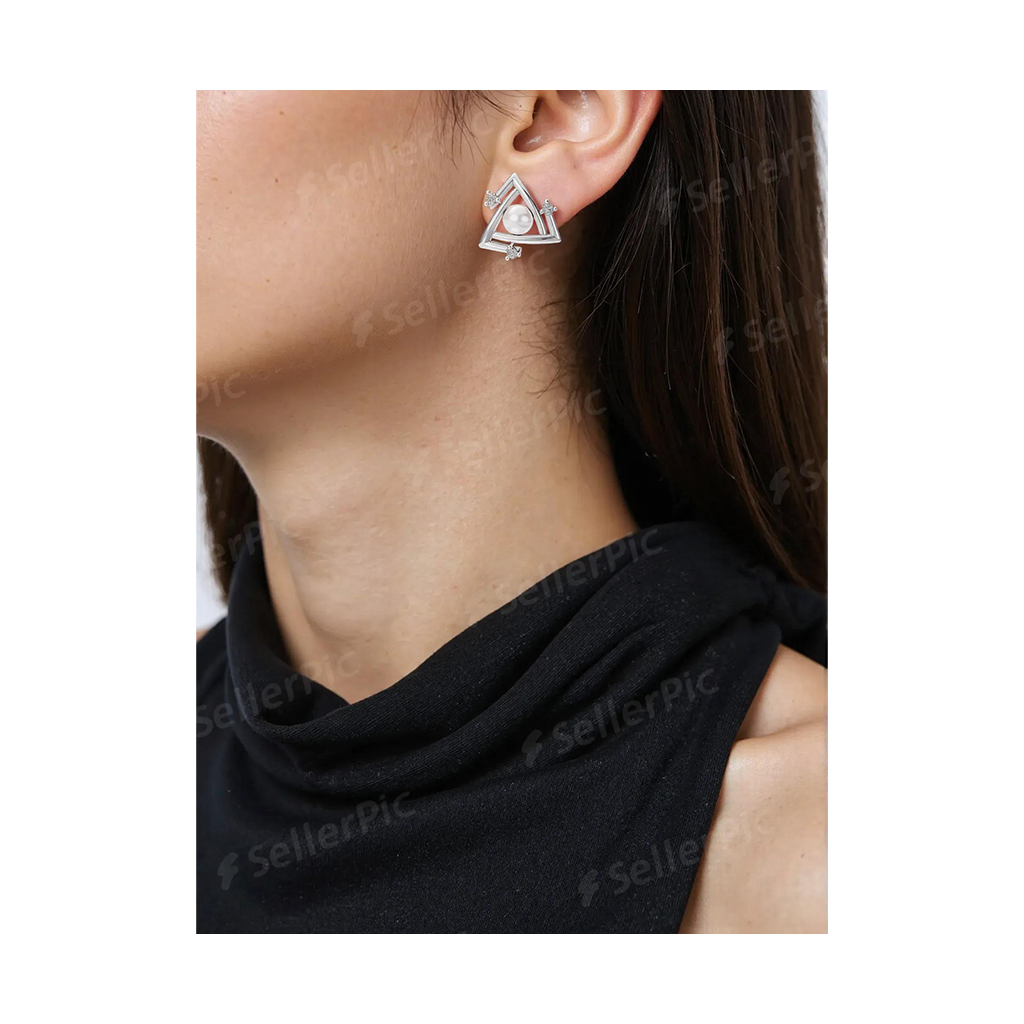 Structure Pearl & 92.5 Silver Earrings